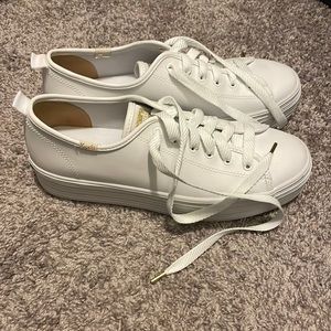 White with gold platform Keds